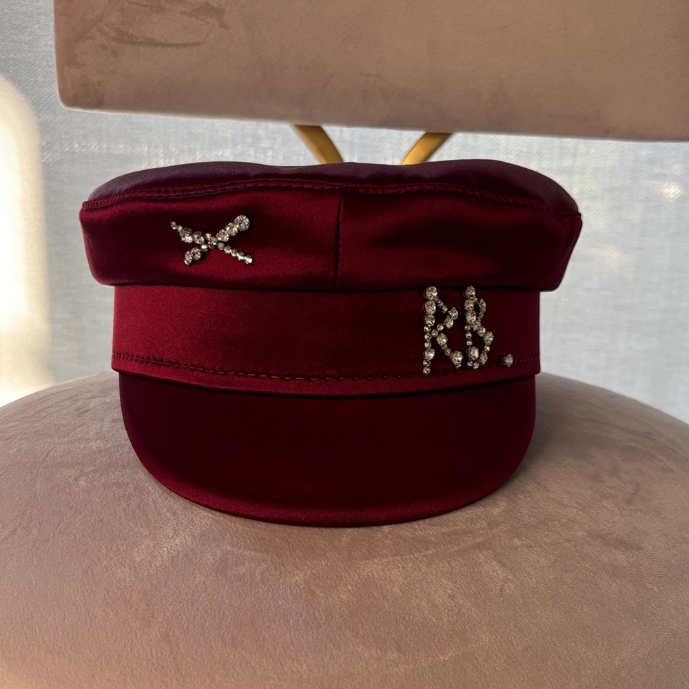Ruslan Baginskiy Elegant Burgundy Women's Hat with Rhinestone Accents AUTHENTIC
